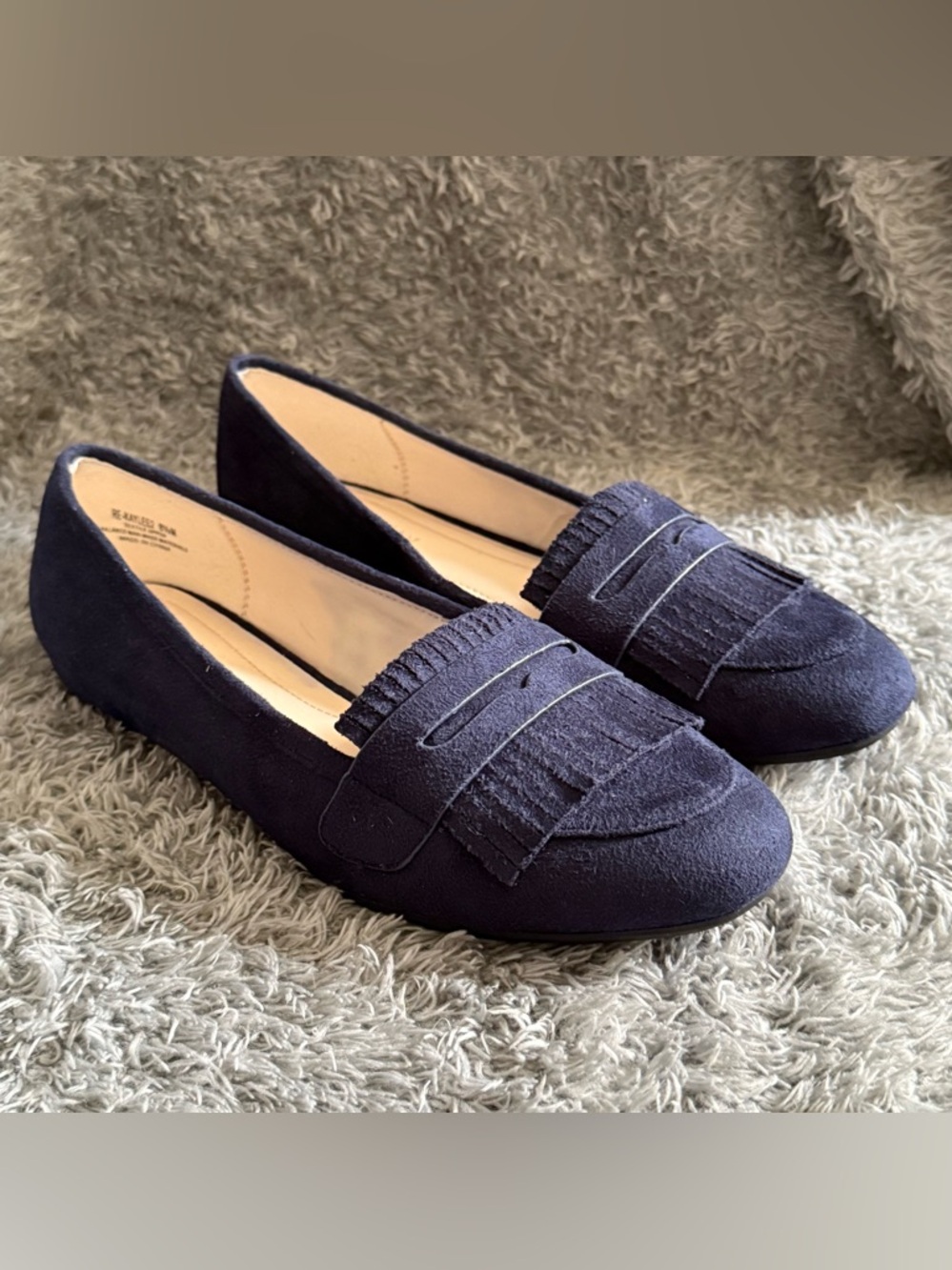 Relatively Navy Suede Fringe Penny Loafers - Womens Slip-On Flats 8.5M